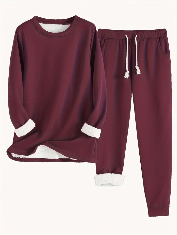 Women's Solid Color Thermal Sweater & Joggers Set | Ideal for Autumn/Winter