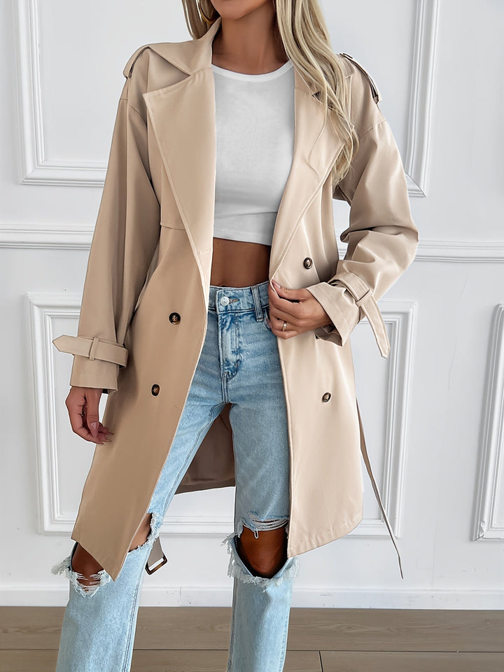 Elegant Belted Trench Coat with Long Sleeves for Women | Perfect for Everyday Wear