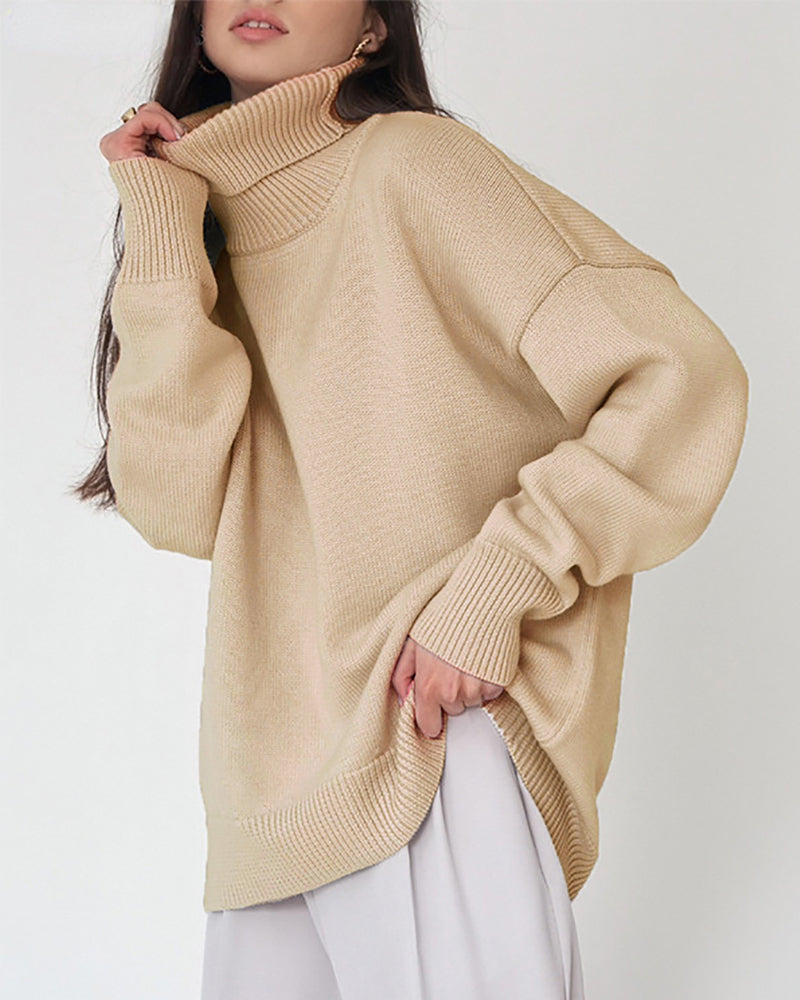 Elegant Oversized Cotton Turtleneck Sweater for Women | Perfect for Casual Days