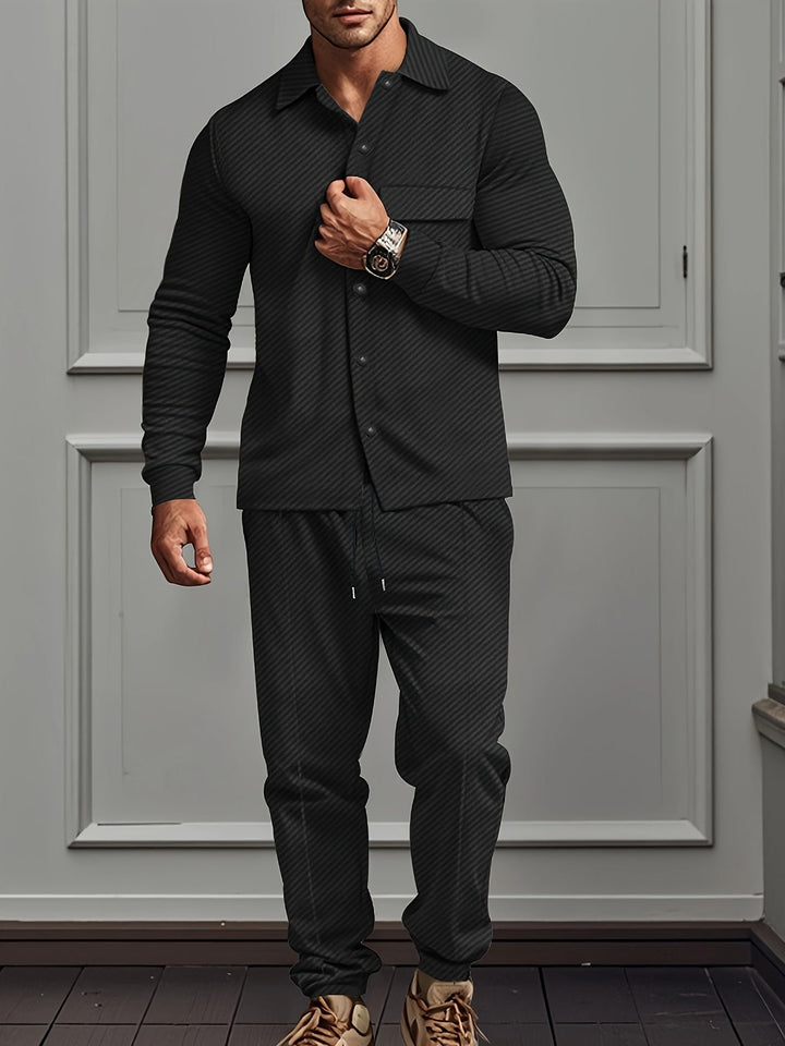 Casual Polyester Blend Knit Tracksuit with Jacket and Cotton Pants for Men | Ideal for All Seasons