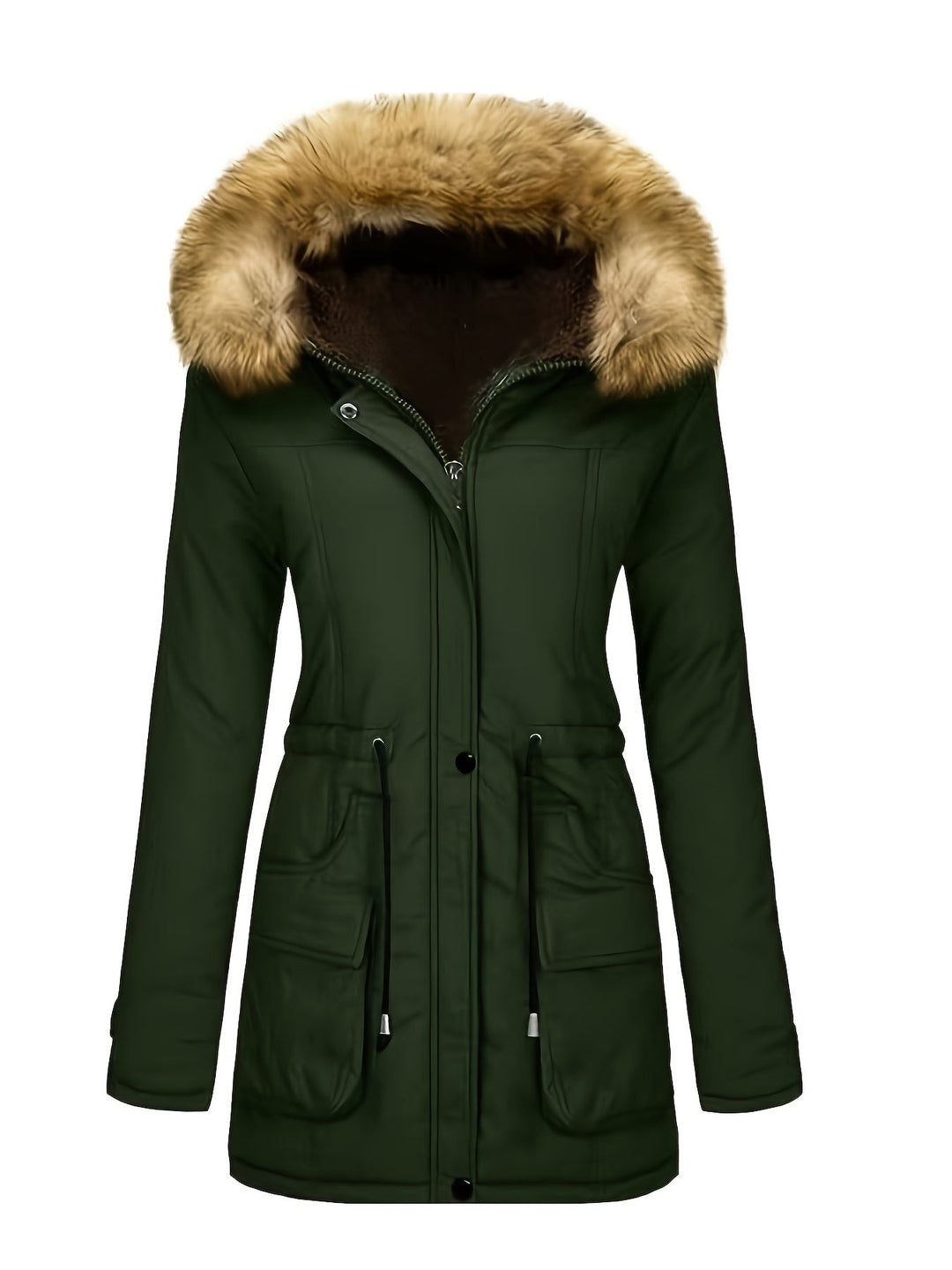 Casual Fleece Parka Winter Jacket with Vegan Fur Hood for Woman | Ideal for Everyday Wear