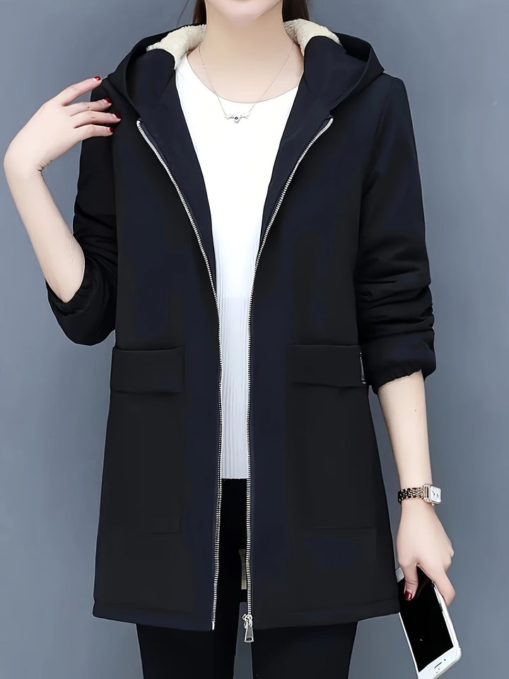 Casual Half-Long Fleece Winter Jacket with Hood for Women | Perfect for Casual Days