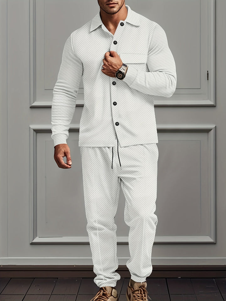 Casual Polyester Blend Knit Tracksuit with Jacket and Cotton Pants for Men | Ideal for All Seasons