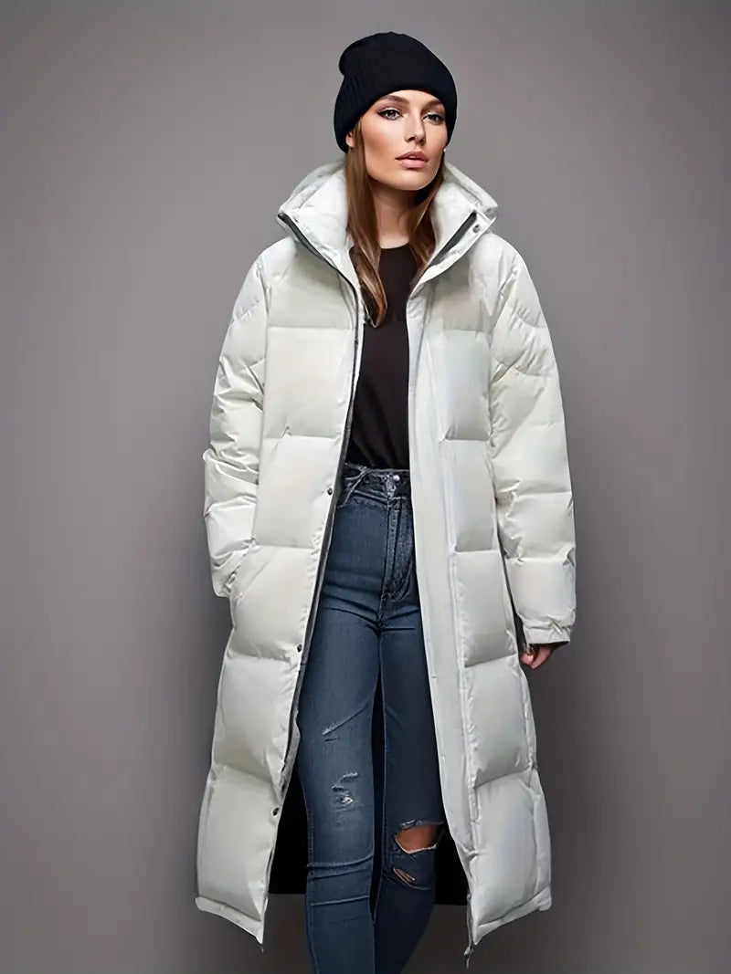 Women's Stylish Warm Long Padded Winter Down Coat with Hood | Ideal for Autumn/Winter