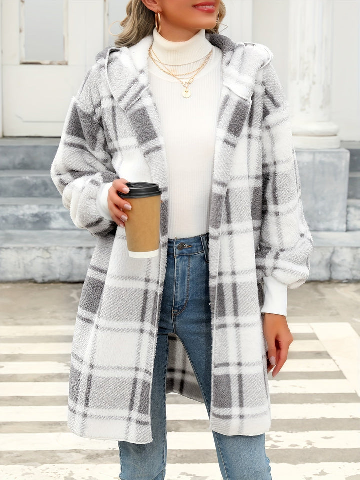 Casual Hooded Plaid Fleece Knitwear Cardigan for Women | Perfect for Winter