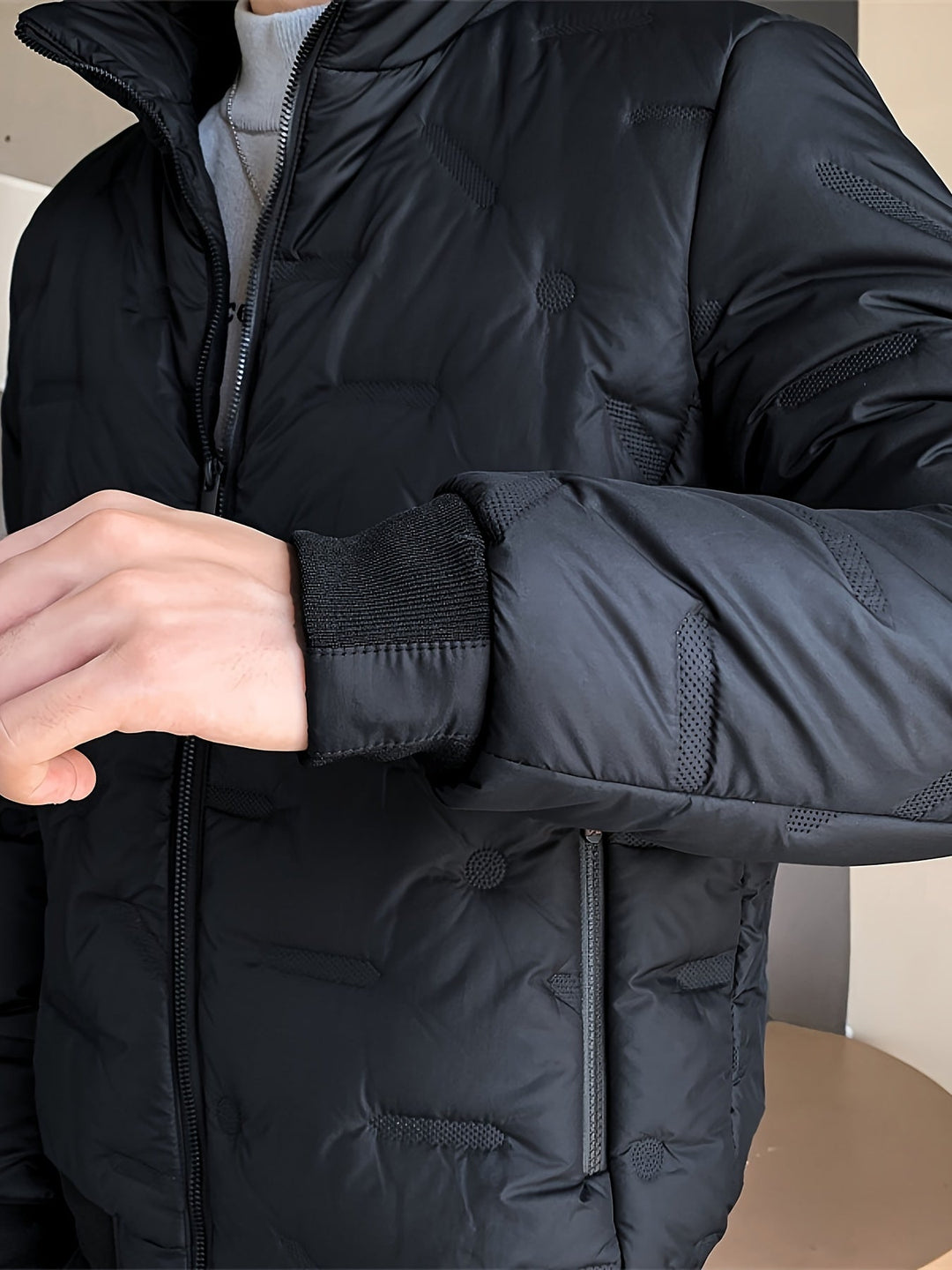 Casual Black Cotton Winter Jacket With Stand Collar And Zipper For Men | Ideal for Winter