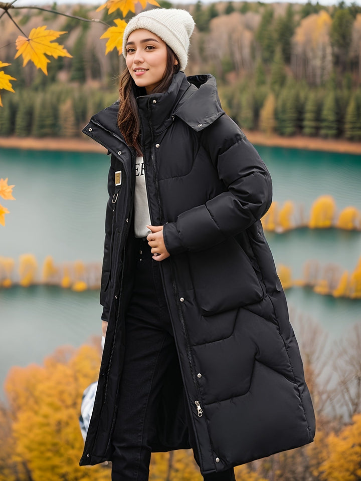 Women's Casual Plus Size Long Winter Coat with Hood and Zipper | Ideal for Autumn/Winter