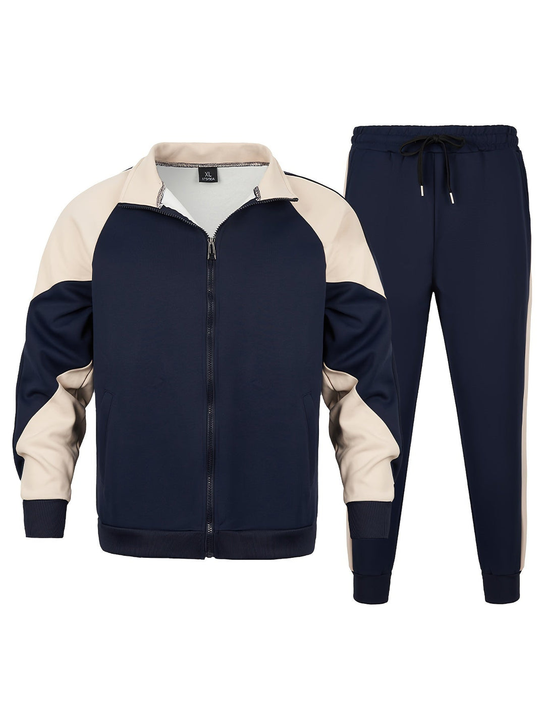 Casual Patchwork Tracksuit Jacket and Pants for Men | Ideal for All Seasons