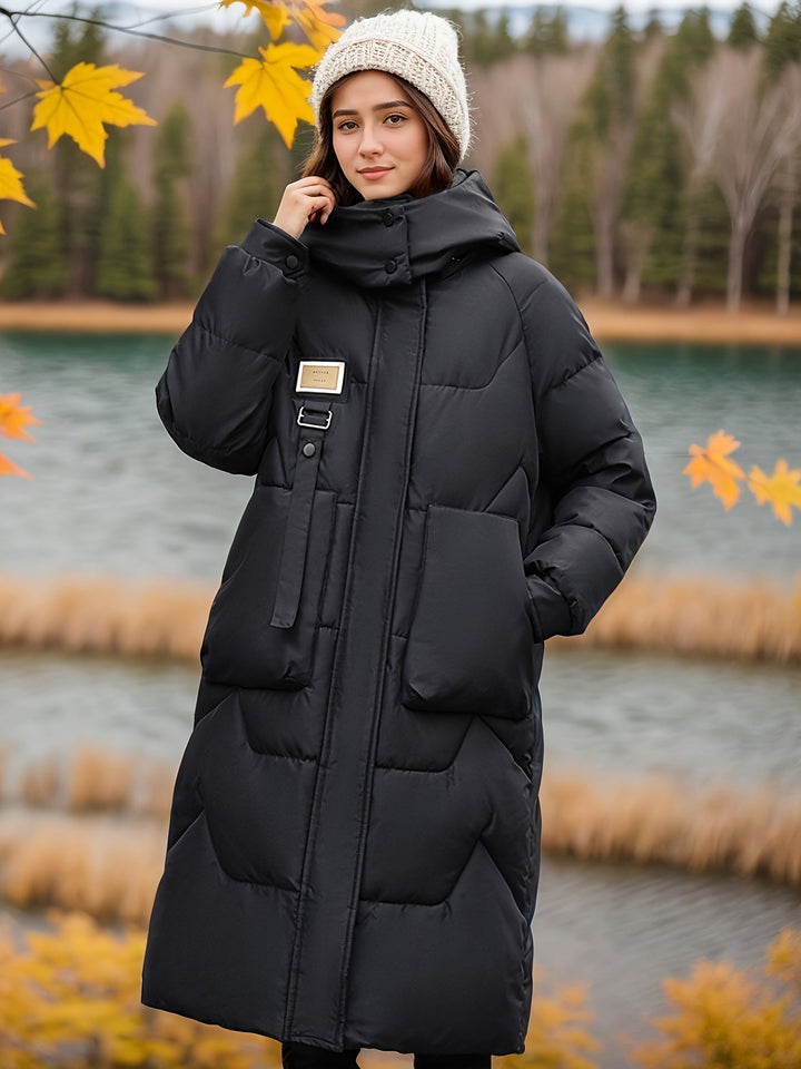 Elegant Warm Long Puffer Winter Jacket with Hood for Women | Ideal for Winter