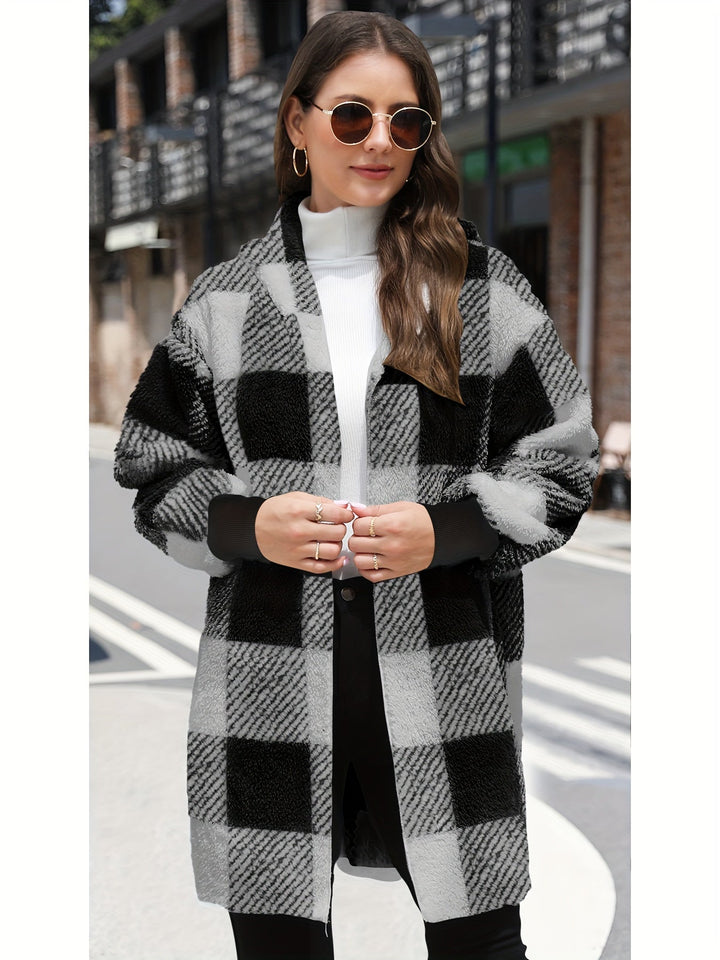 Casual Hooded Plaid Fleece Knitwear Cardigan for Women | Perfect for Winter