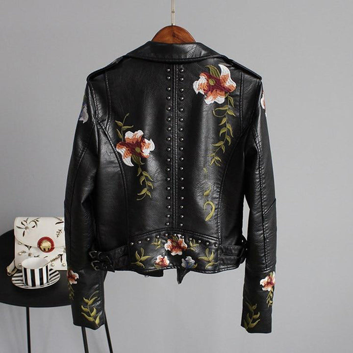 Chic Floral Vegan Leather Jacket | Perfect for Autumn Wear