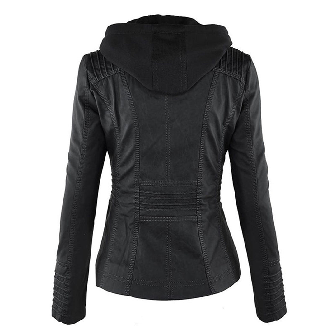 Casual Hooded Leather Jacket for Women | Ideal for All Seasons