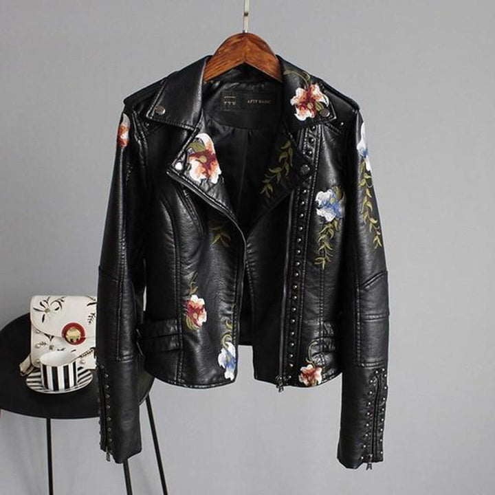 Chic Floral Vegan Leather Jacket | Perfect for Autumn Wear