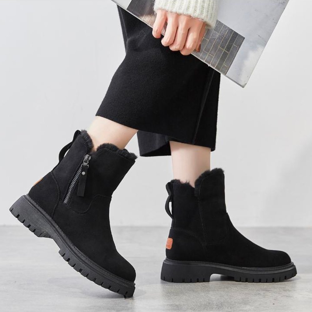 Casual Flat Ankle Boots with Zipper and Vegan Fur for Women | Perfect for Casual Days