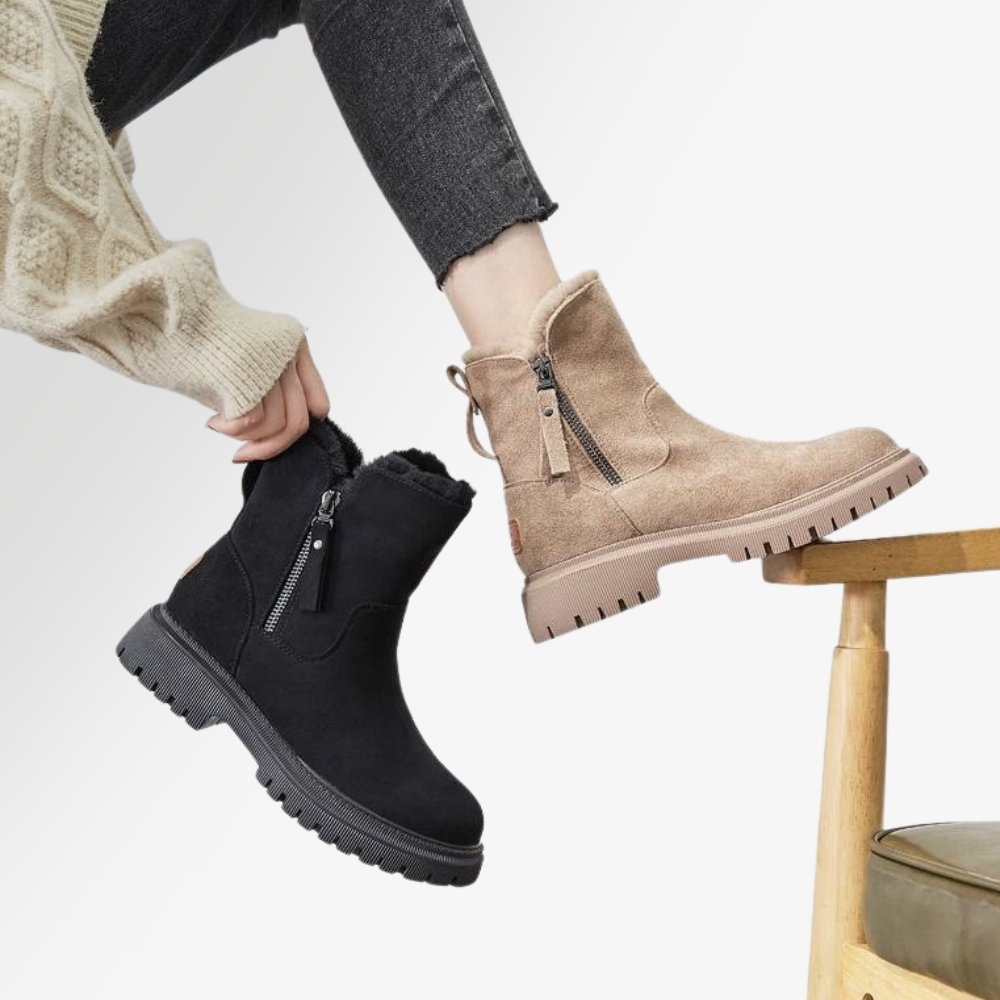 Casual Flat Ankle Boots with Zipper and Vegan Fur for Women | Perfect for Casual Days