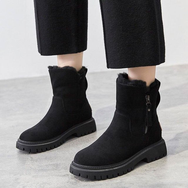 Casual Flat Ankle Boots with Zipper and Vegan Fur for Women | Perfect for Casual Days