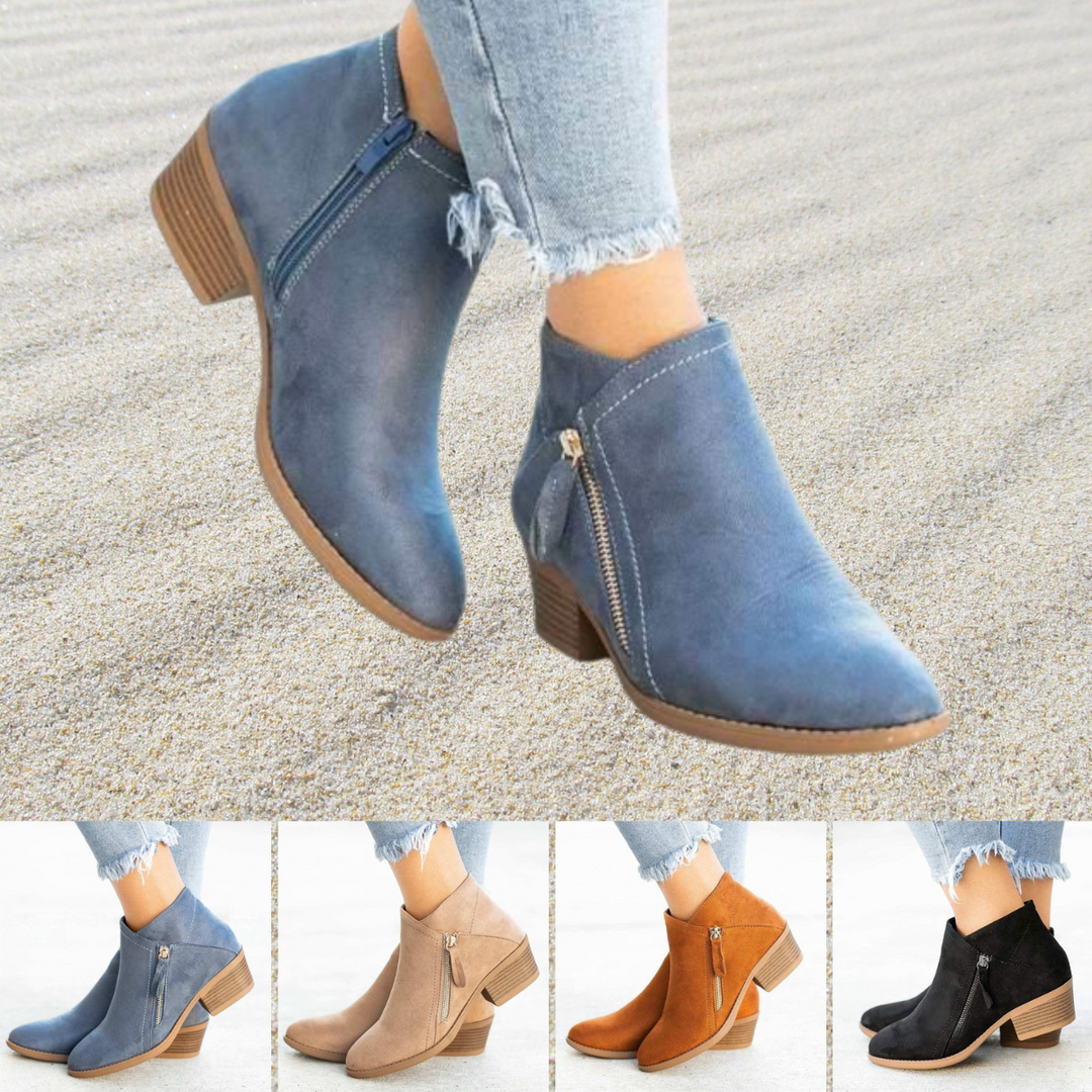 Faux Leather Ankle Boots with Zipper and Heel for Women | Perfect for Casual Days