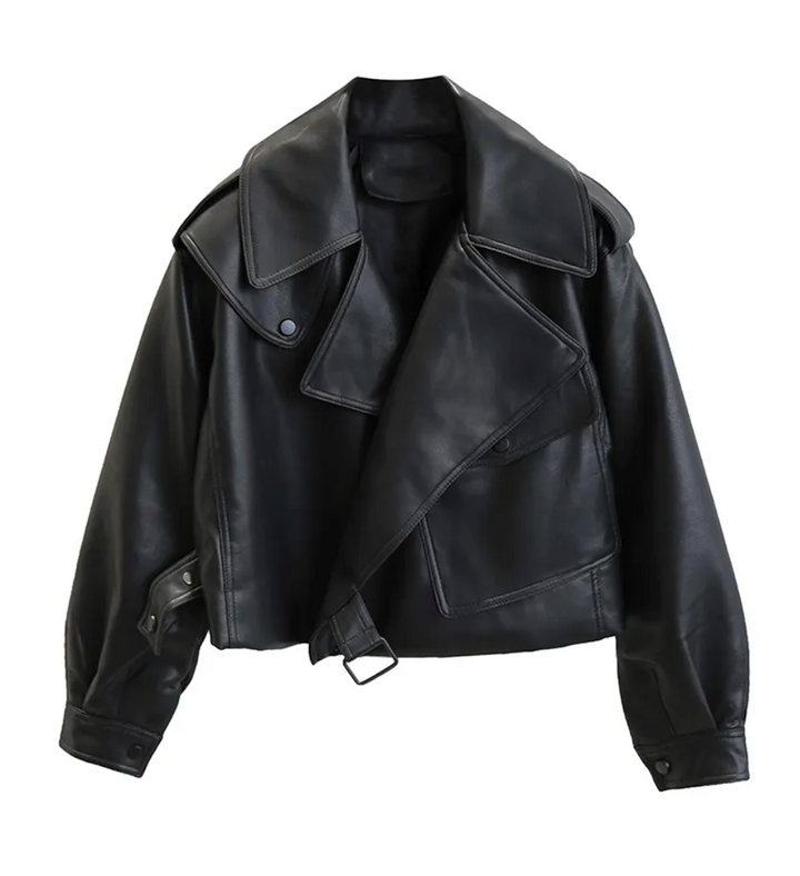 Stylish Oversized Buttoned Leather Jacket for Women | Ideal for Autumn