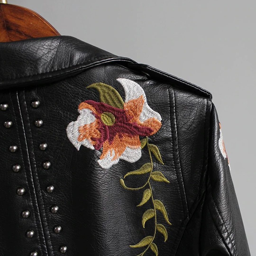 Chic Floral Vegan Leather Jacket | Perfect for Autumn Wear