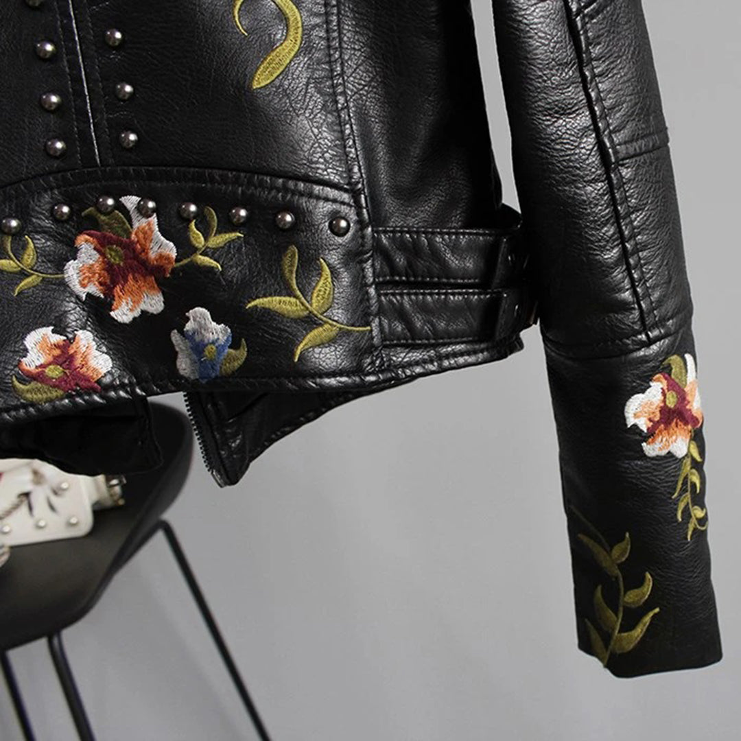 Chic Floral Vegan Leather Jacket | Perfect for Autumn Wear