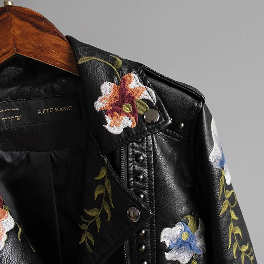 Chic Floral Vegan Leather Jacket | Perfect for Autumn Wear