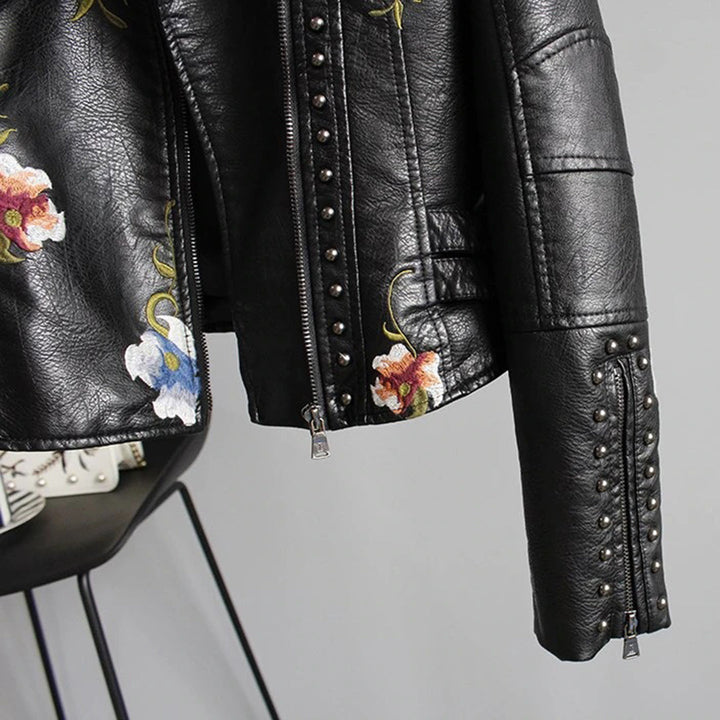 Chic Floral Vegan Leather Jacket | Perfect for Autumn Wear