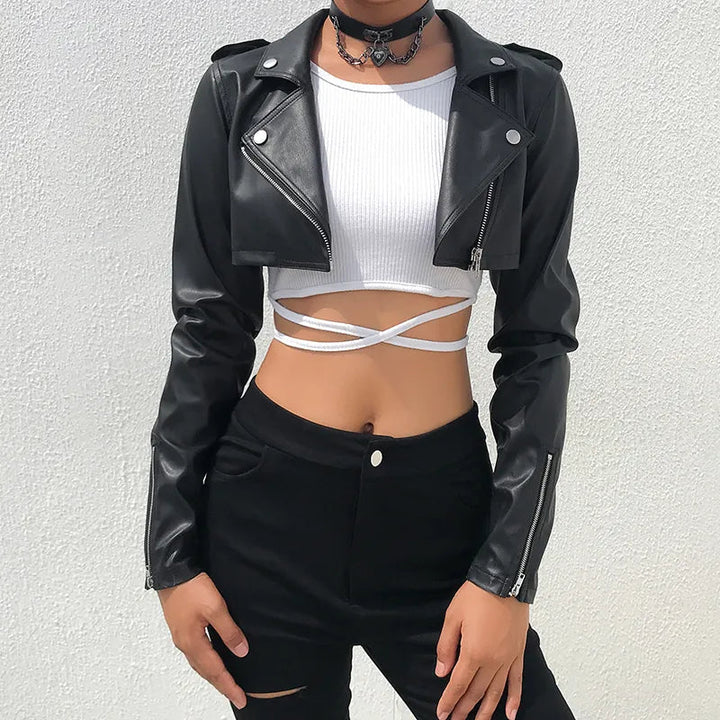 Stylish Crop Top Leather Jacket for Women | Ideal for Spring