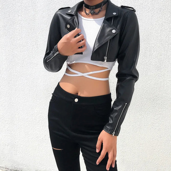 Stylish Crop Top Leather Jacket for Women | Ideal for Spring