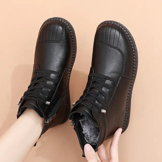 Elegant Vegan Leather Flat Ankle Boots for Women | Ideal for Autumn/Winter