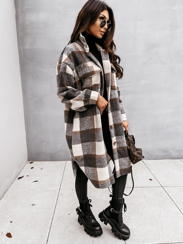 Oversized Plaid Wool Coat | Perfect for Autumn Casual Days