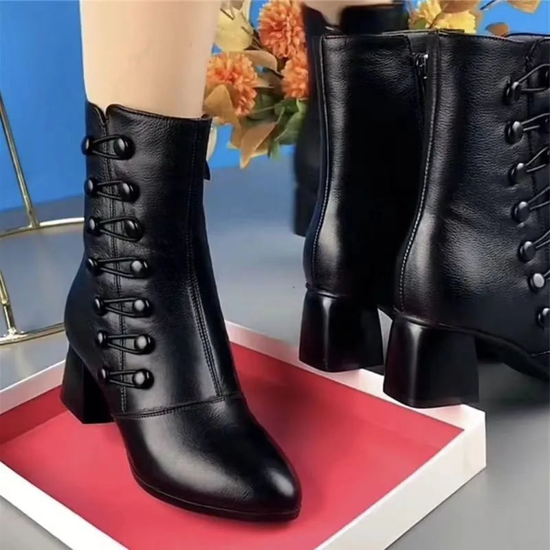 Classic Vegan Smooth Leather Boots with Heel for Women | Ideal for Everyday Wear