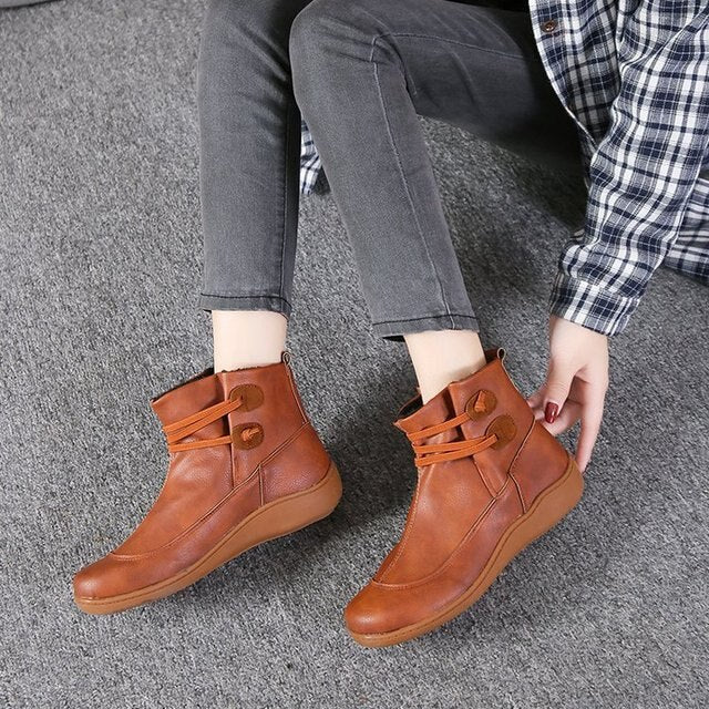 Vegan Leather Flat Ankle Boots for Women | Eco-Friendly Materials