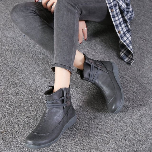 Vegan Leather Flat Ankle Boots for Women | Eco-Friendly Materials