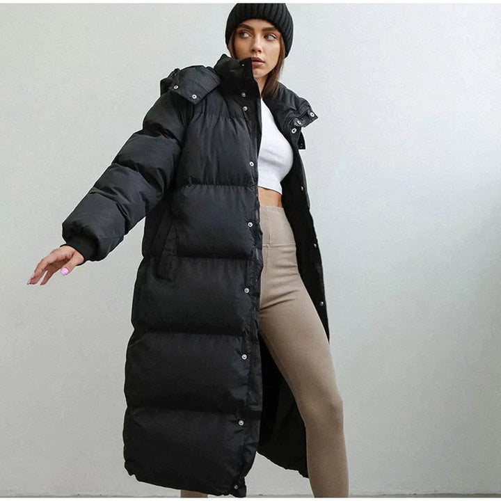 Women's Cosy Long Down Jacket with Hood and Zipper | Ideal for Autumn/Winter