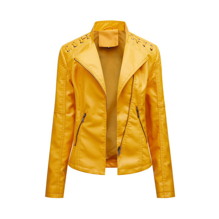 Casual Slim Fit Leather Jacket With Shoulder Stitch Style for Women | Ideal for Spring