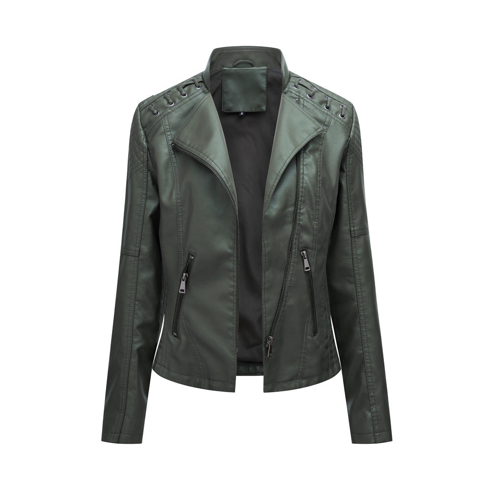 Casual Slim Fit Leather Jacket With Shoulder Stitch Style for Women | Ideal for Spring