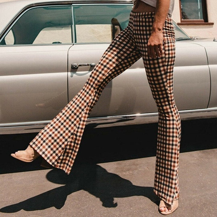 Piey - Women's Checkered Flare Trousers - Chic - High Quality Modern Style - For Daily Wear