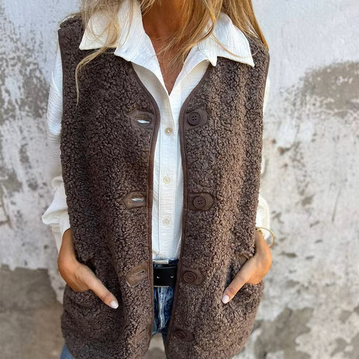 Women's Warm Fleece Vest with Buttons and Pockets | Perfect for Autumn/Winter