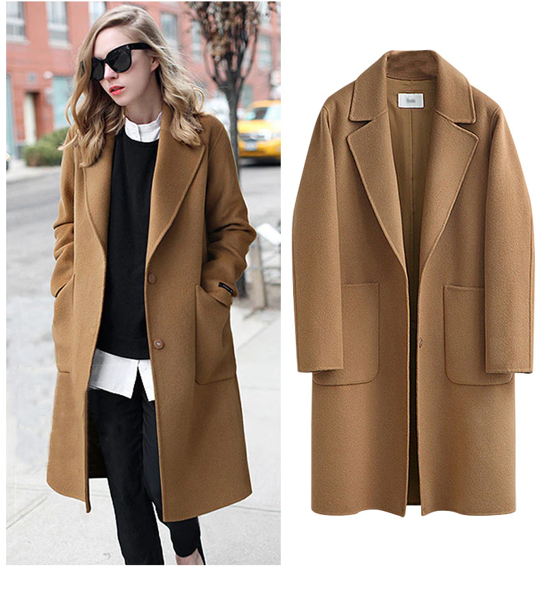 Women's Elegant Oversized Woolen Trench Coat | Ideal for Autumn/Winter