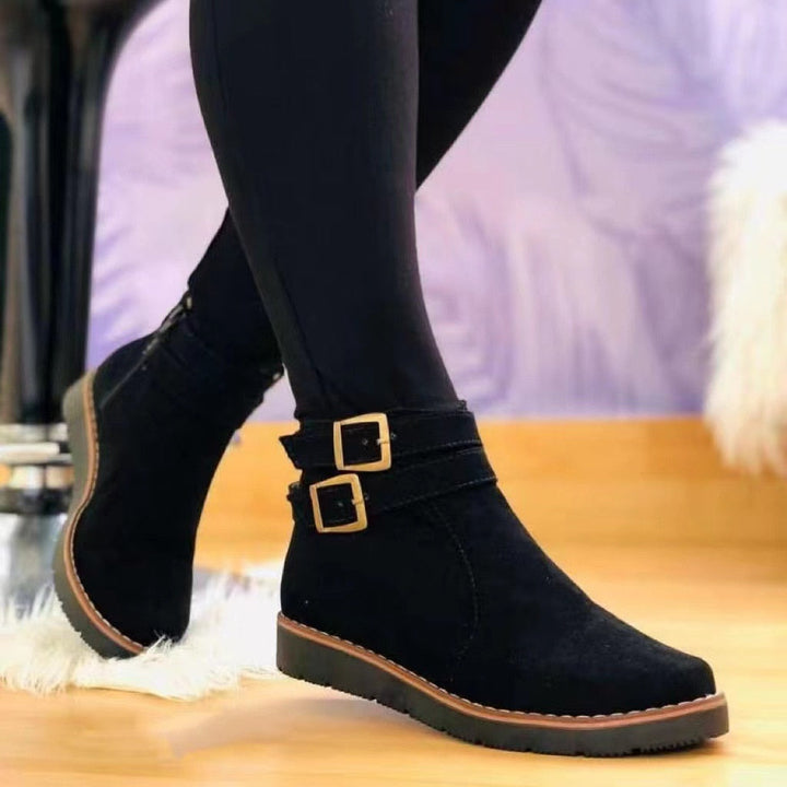 Elegant Flat Vegan Leather Ankle Boots with Suede Look for Women | Eco-Friendly Materials for Everyday Wear