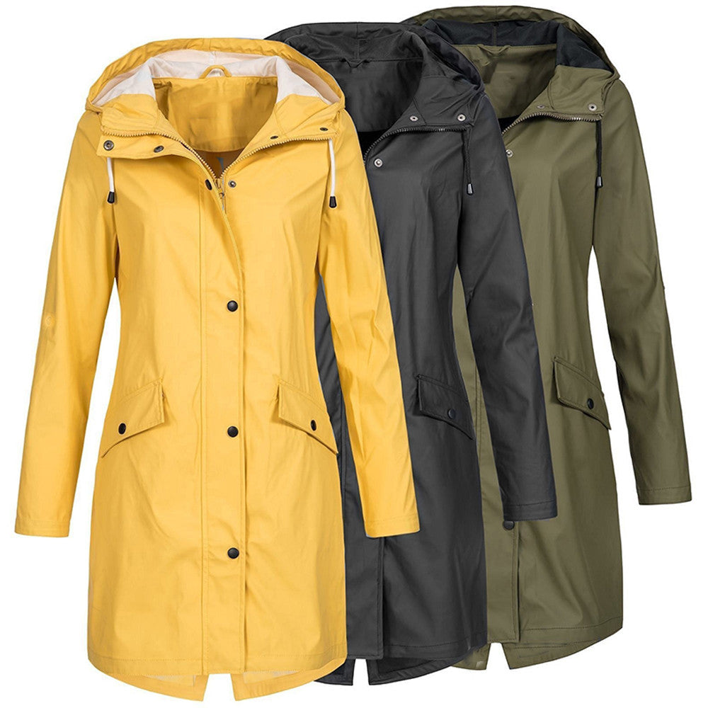 Stylish Solid Rain Jacket, Waterproof Outdoor Coat for Women | Perfect for Autumn/Winter Activities