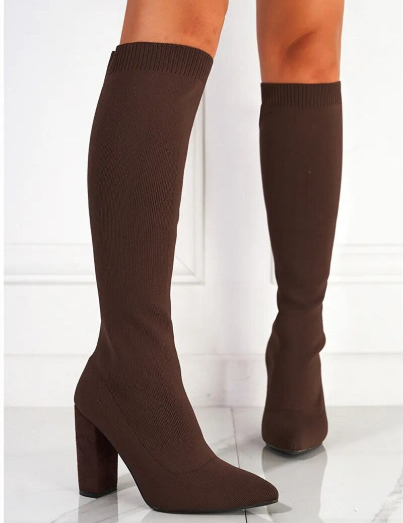 Casual Knee High Leather Cowboy Boots with Heel for Women | Perfect for Casual Days