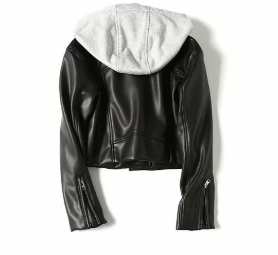 Elegant Vegan Leather Jacket with Hood for Women | Perfect for Casual Days