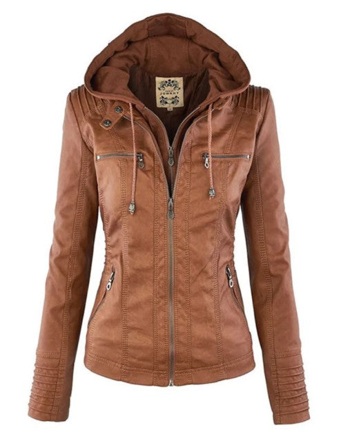 Casual Vegan Leather Jacket with Hood for Women | Perfect for Casual Days