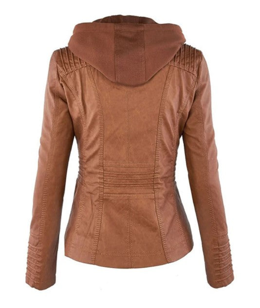 Casual Vegan Leather Jacket with Hood for Women | Perfect for Casual Days