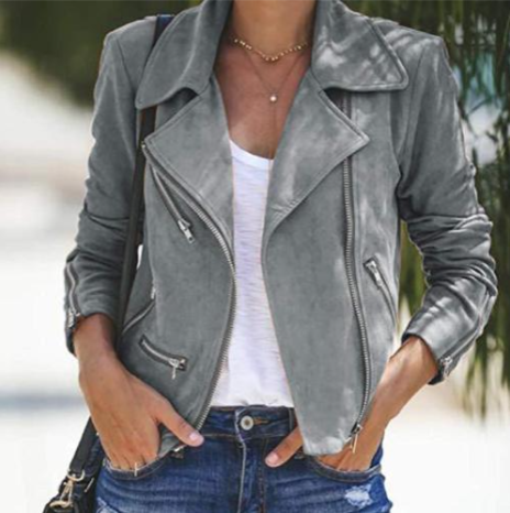 Casual Vegan Leather Biker Jacket with Zipper for Women | Perfect for Casual Days