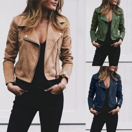 Casual Vegan Leather Biker Jacket with Zipper for Women | Perfect for Casual Days