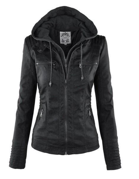 Casual Vegan Leather Jacket with Hood for Women | Perfect for Casual Days