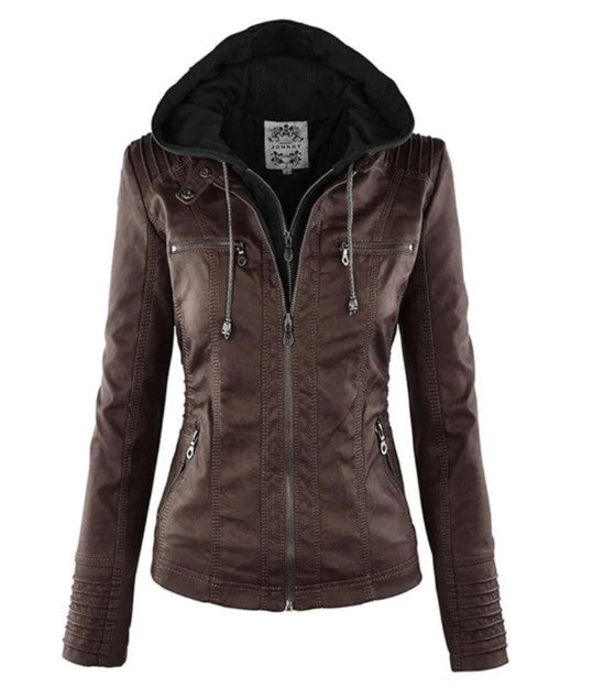 Casual Vegan Leather Jacket with Hood for Women | Perfect for Casual Days