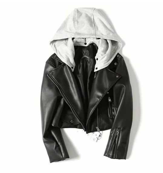 Elegant Vegan Leather Jacket with Hood for Women | Perfect for Casual Days